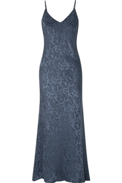 Pour Les Femmes Silk-jacquard Nightdress In Navy
