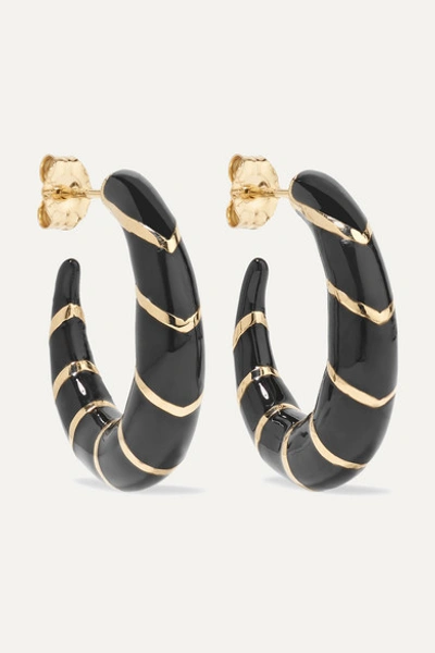 Alison Lou Petite Stripes 14-karat Gold And Enamel Hoop Earrings