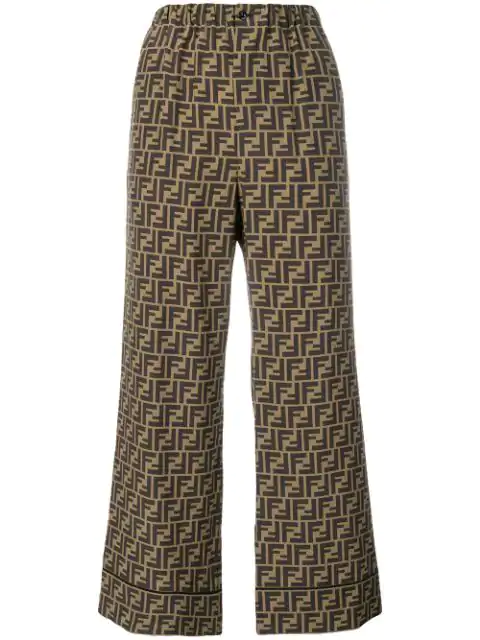Fendi Cropped Printed Silk-satin Wide-leg Pants In Brown | ModeSens