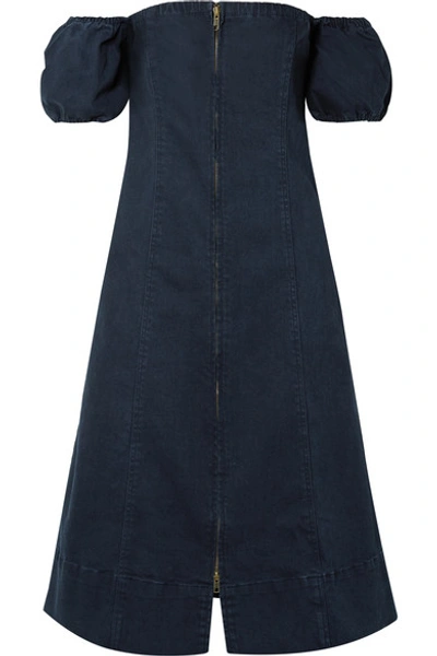 Apiece Apart Isla Mujeres Off-the-shoulder Stretch-denim Midi Dress In Indigo