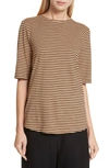 Eileen Fisher Striped Organic-cotton Tee In Clay/ Black