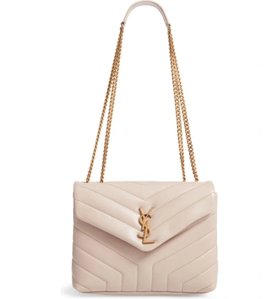 Saint Laurent Loulou Monogram Ysl Small V-flap Chain Shoulder Bag - Lt. Bronze Hardware In Light Natural