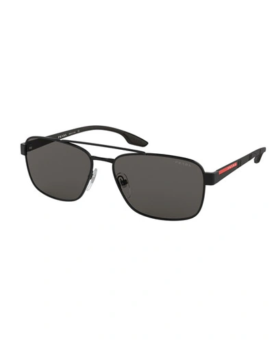 Prada Men's 59mm Square Metal Aviator Sunglasses In Black/gray