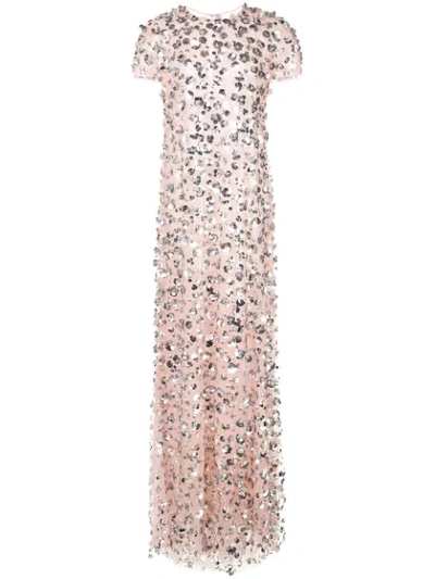 Carolina Herrera Sequin Embroidered Chiffon Gown In Pink