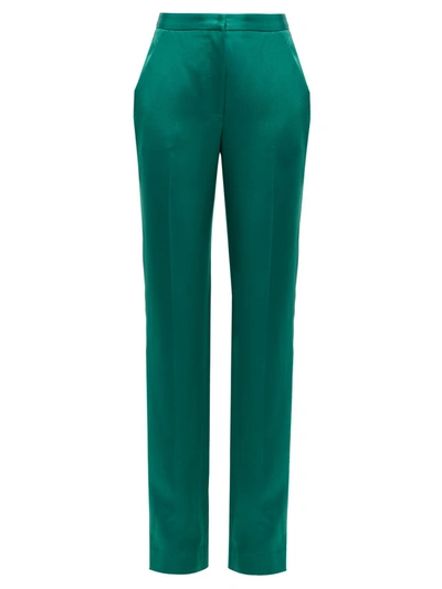 Carolina Herrera High Waisted Straight Leg Satin Suit Trousers In Green