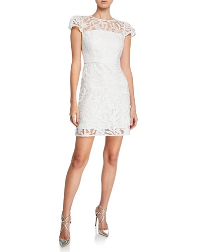 Milly Nickie Embroidered Tulle Cap-sleeve Mini Cocktail Dress In White