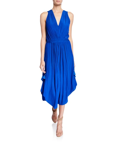 Ramy Brook Hailey Shirred Sleeveless Midi Dress In Blue