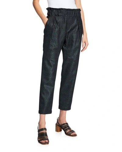 Brunello Cucinelli High-rise Shimmer Plaid Cropped Pants In Blue