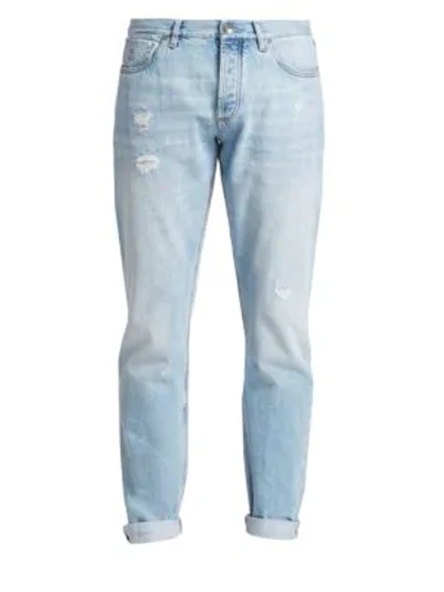 Brunello Cucinelli Men's Lightweight Distressed Jeans In Light Wash