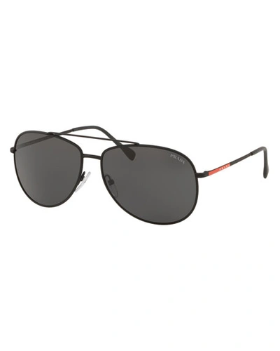 Prada Men's Metal Aviator Sunglasses In Black/gray