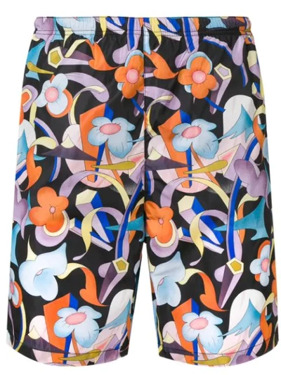 Prada Abstract Floral-print Swim Shorts In Black