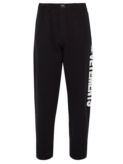 Vetements Logo-print Fleece-back Cotton-jersey Sweatpants In Black