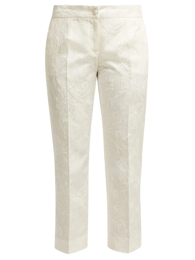 Dolce & Gabbana Floral-jacquard Cotton-blend Trousers In White