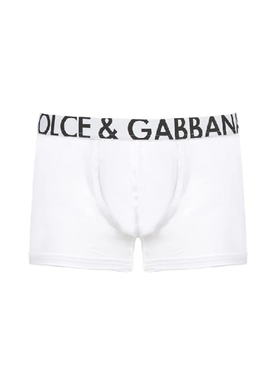 Dolce & Gabbana Logo Waistband Boxer Shorts In Bianco Nero