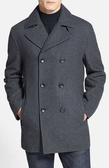 Michael Kors Wool Blend Double Breasted Peacoat In New Charcoal | ModeSens