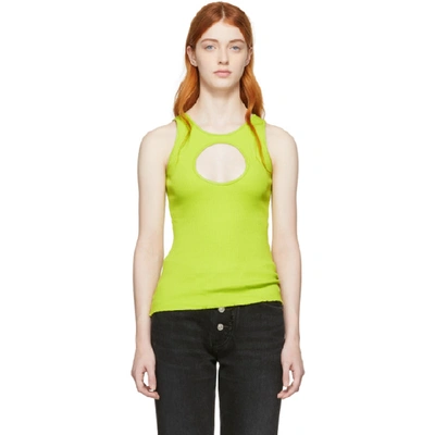 Vetements Neon Cutout Ribbed Stretch-cotton Tank In Neon Green
