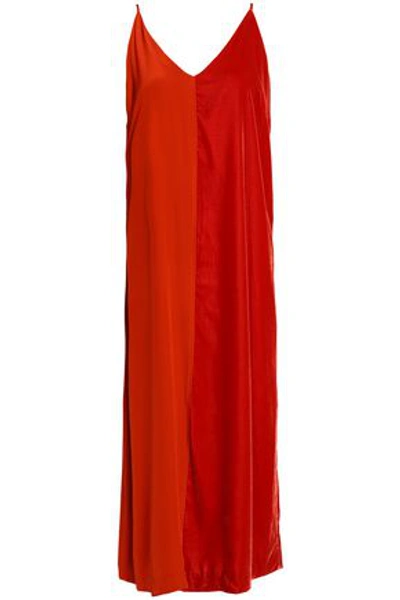 By Malene Birger Woman Velvet And Crepe Midi Slip Dress Orange