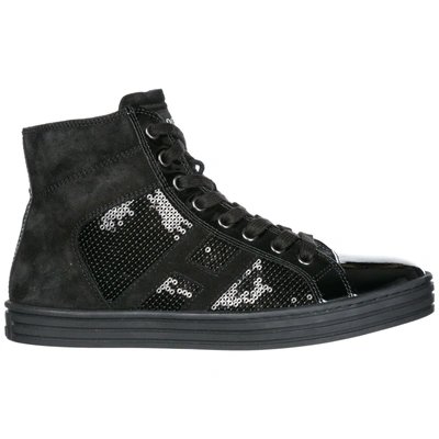 Hogan Rebel Women's Shoes High Top Suede Trainers Sneakers R141 In Black