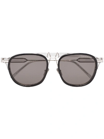 Calvin Klein 205w39nyc Black Metal Rounded Navigator Sunglasses In 黑色
