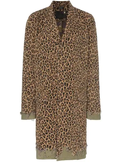 R13 Leopard Print Denim Distressed Cotton Coat In Brown