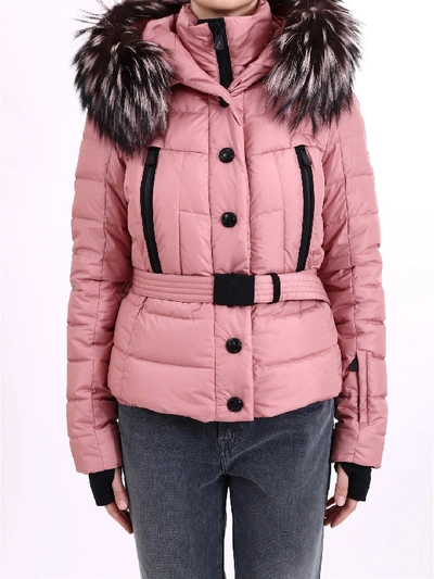 Moncler Beverly Fitted Puffer Coat W/ Removable Fur In Pink