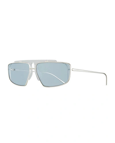 Prada Men's Square Wrap Sunglasses In Gray/blue