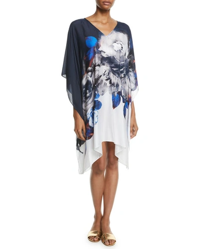 Jets By Jessika Allen Picturesque Short Floral Coverup Kaftan In Blue