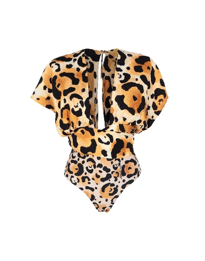 Água De Coco Onca Leopard-print One-piece Swimsuit With Overlay In Beige