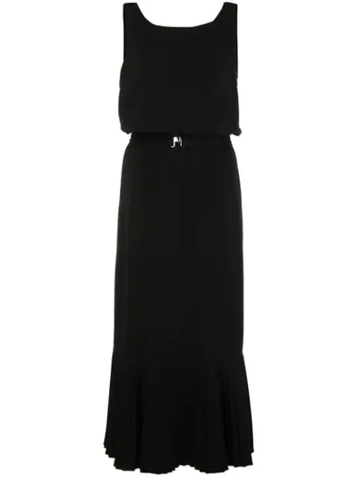 Derek Lam Sleeveless Georgette Fitted Midi Dress With Pleated Hem In Black