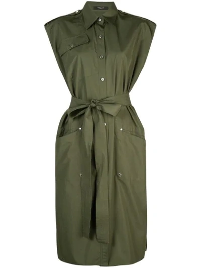 Derek Lam Organic Cotton Poplin Belted Utilitarian Dress In Green
