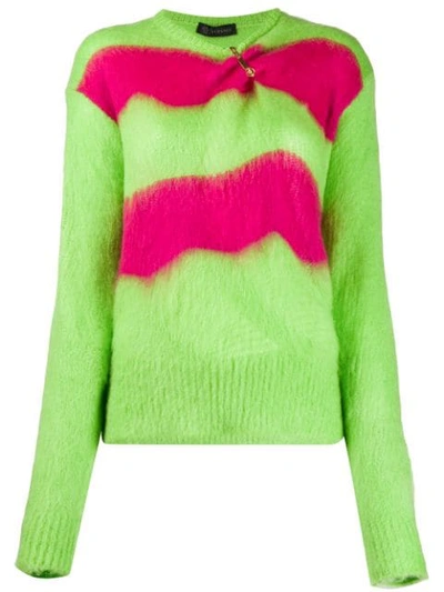 Versace Safety-pin Striped Knitted Sweater In Green