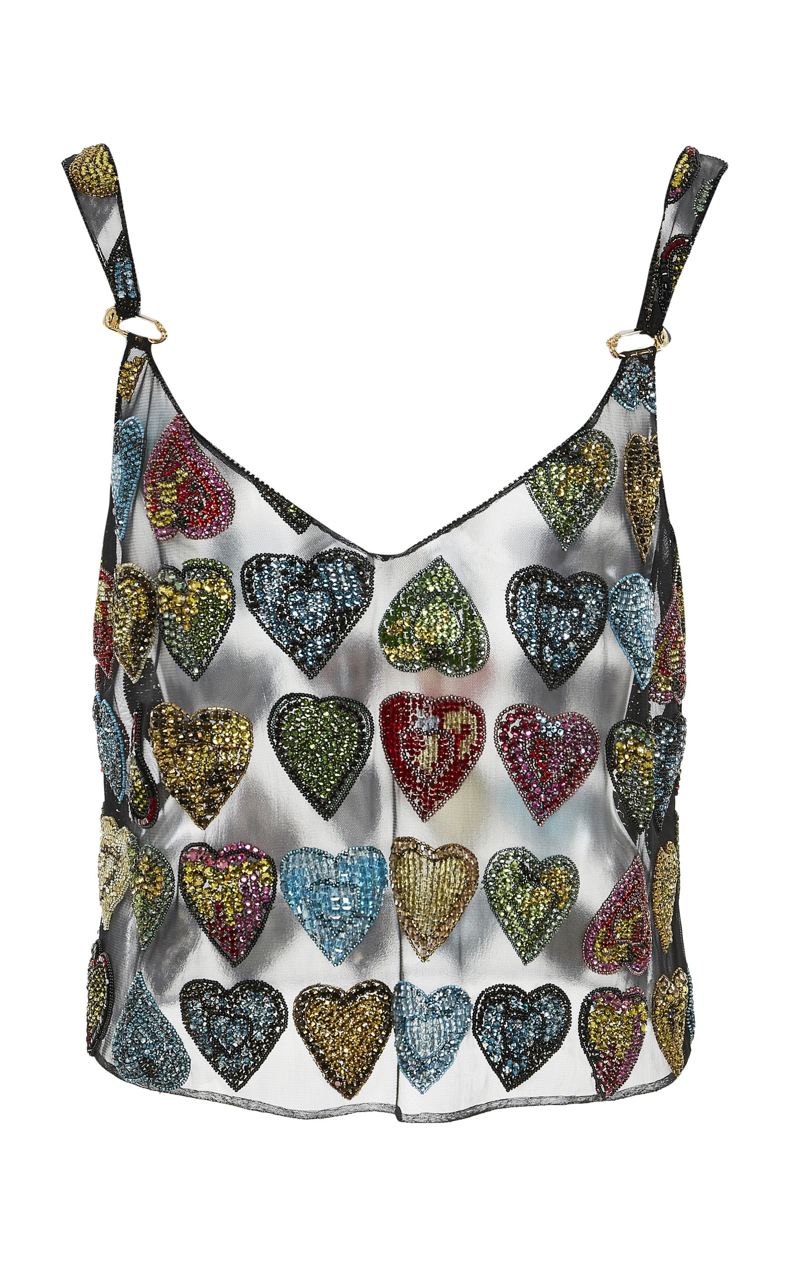 Versace Hearts Sheer Sequin Tank Top In Metallic ModeSens