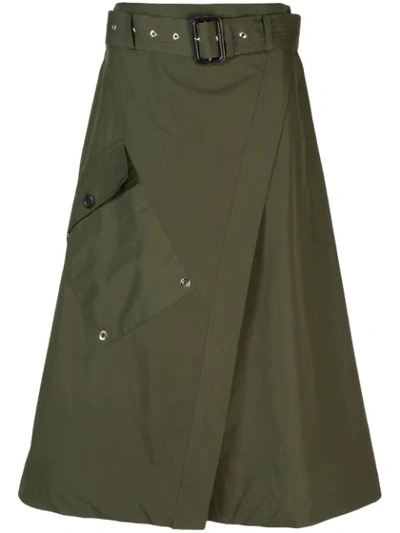 Derek Lam Cotton Belted Paper Bag Wrap Skirt In Green