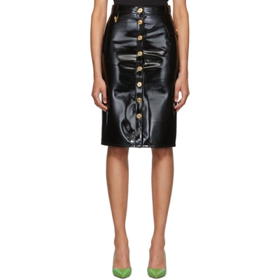 Versace Button Front Vinyl Knee-length Skirt In A1008 Black