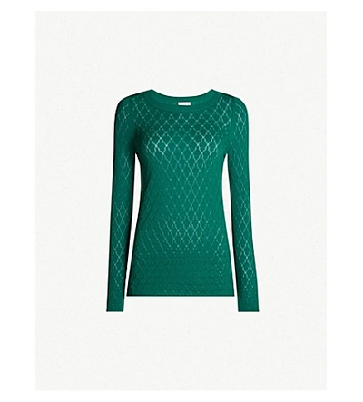 Sandro Embroidered Stretch-knit Jumper In Green