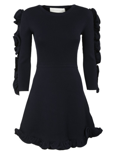 Victoria Beckham Ruffled Detail Dress In Navy | ModeSens