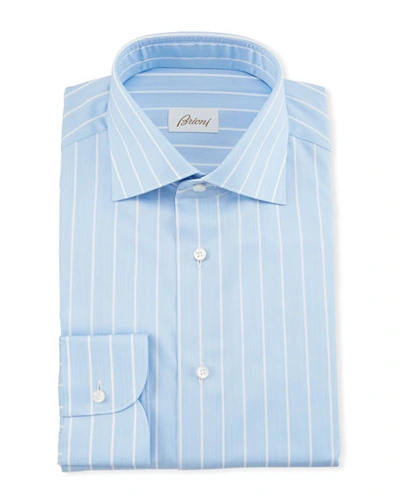 Brioni Men's Reverse Stripe Dress Shirt In Blue/white