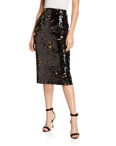 Milly Sequined Midi Pencil Skirt In Gold