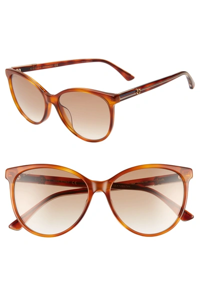 Gucci 57mm Cat Eye Sunglasses - Blonde Havana/ Borwn Gradient