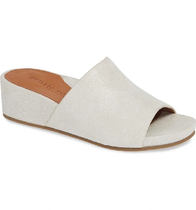Gentle Souls Gisele Embossed Leather Demi-wedge Slide Sandals In White Embossed Leather