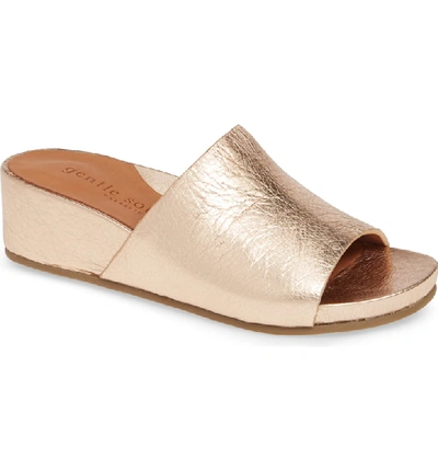 Gentle Souls Gisele Metallic Leather Demi-wedge Slide Sandals In Rose Gold Metallic Leather