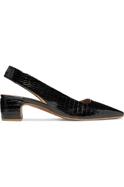 By Far Danielle Lizard-effect Patent-leather Slingback Pumps In Black