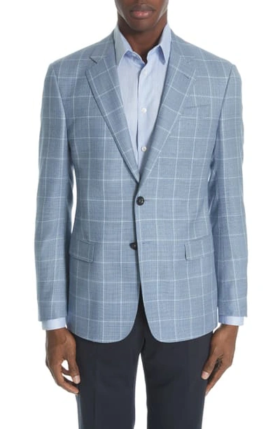 Giorgio Armani Men's Tonal Windowpane Wool Sport Coat In Light Blue