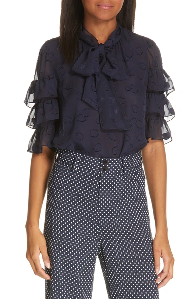 Rebecca Taylor Tulip Clip Ruffle Blouse In Navy