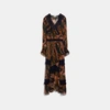 Coach Long Embellished Forest Floral Print Dress In Multi - Size 0 In Color<lsn_delimiter>green/peach