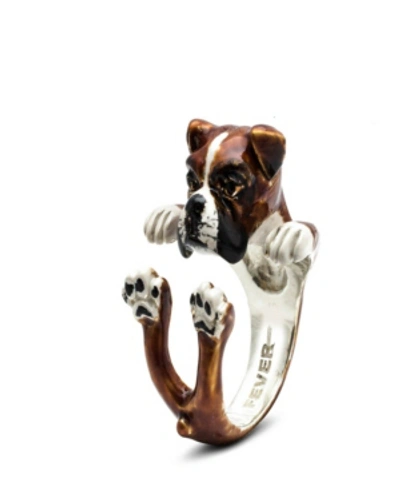 Dog Fever Boxer Hug Ring In Sterling Silver And Enamel