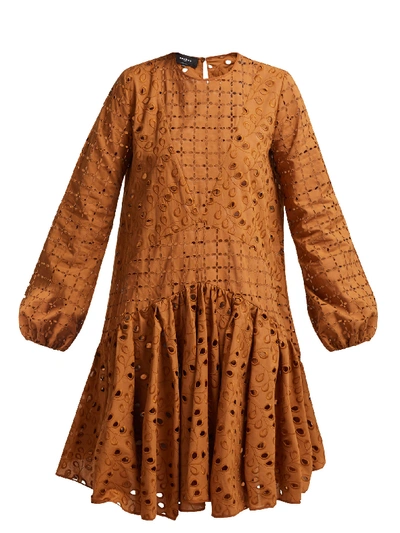 Rochas Broderie-anglaise Cotton Dress In Rust