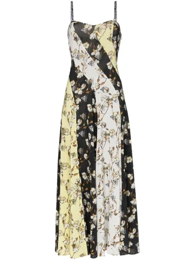 Off-white Paneled Floral-print Intarsia-trimmed Crepe De Chine Maxi Dress In Multicoloured