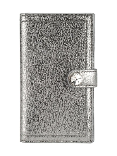 Miu Miu Madras Leather Wallet In Chromo Silver