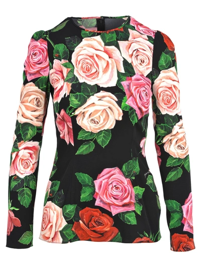 Dolce & Gabbana Top In Black Roses Print | ModeSens